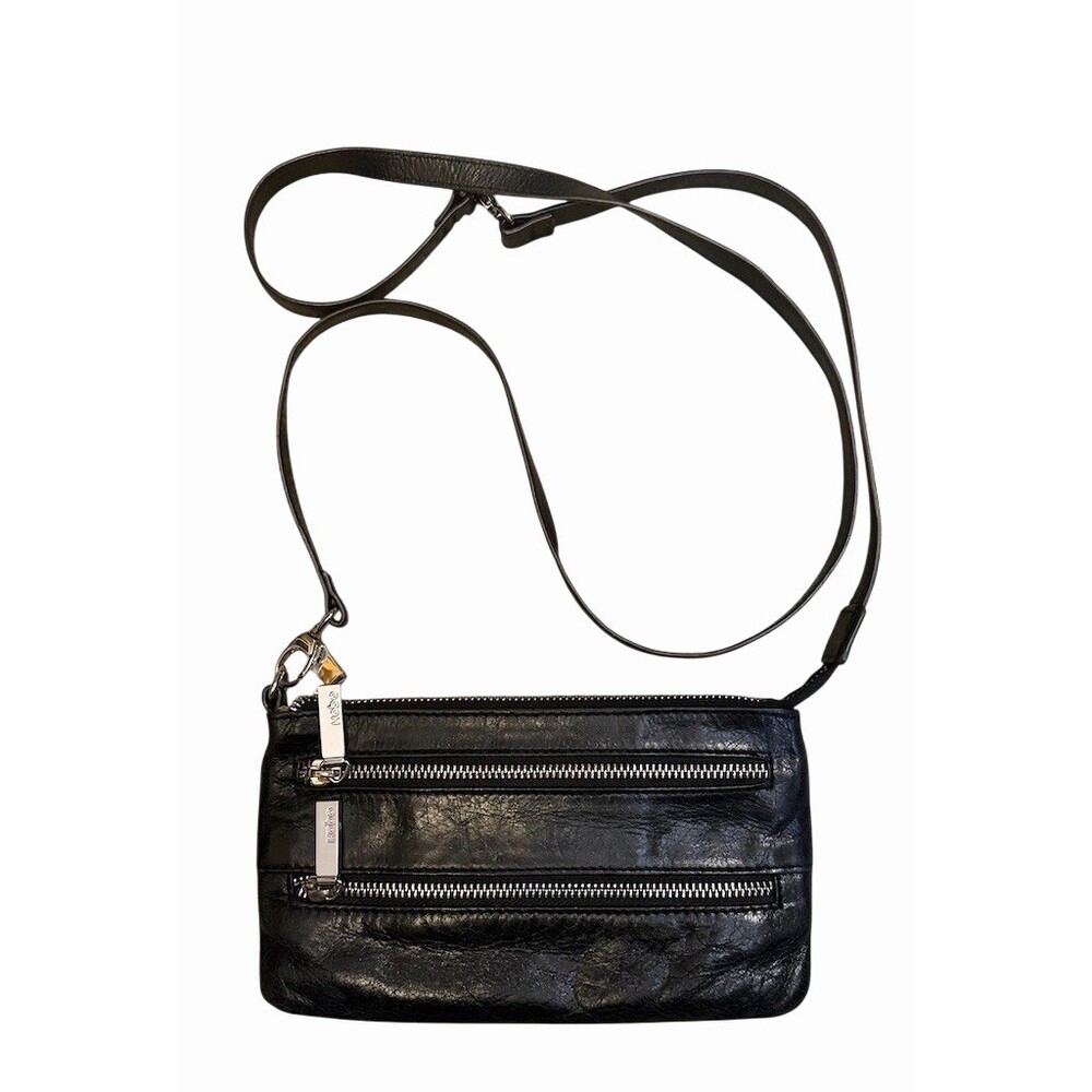 HOBO Black Leather With Crossbody/Shoulder Bag Double Zip Multi-Pocket Purse